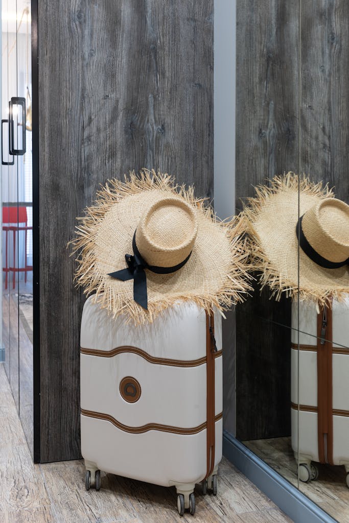 suit case with straw hat for mothers day gifts